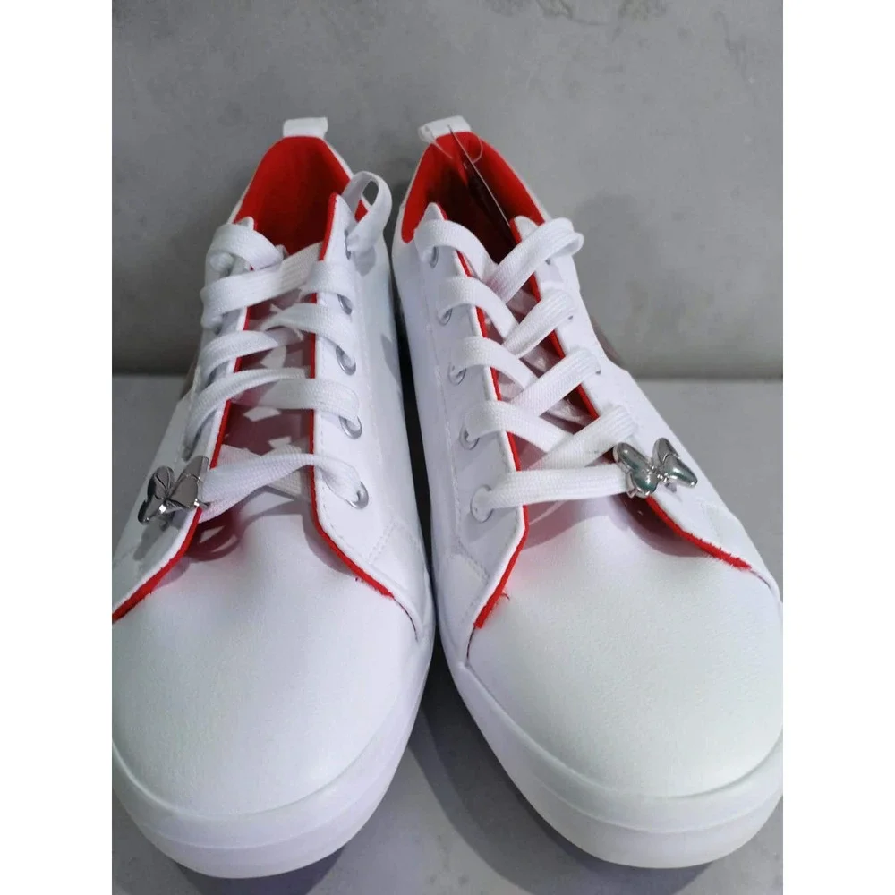 Disney Minnie Mouse Womens White Red Low Top Sneakers Bow Charm Size 11 NEW